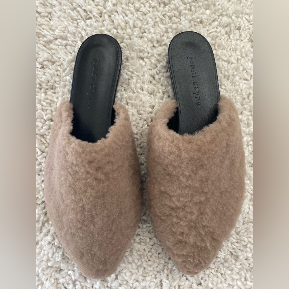 Jenni Kayne Shearling Mules - Taupe - size 36 - *NEW